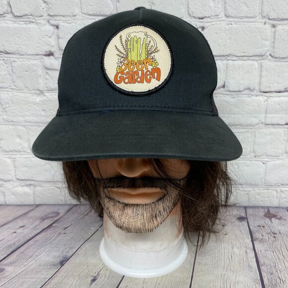 Billabong Headwear Trucker Hat Mesh Cap Snapback Black Beer Garden Patch Logo - Picture 1 of 9